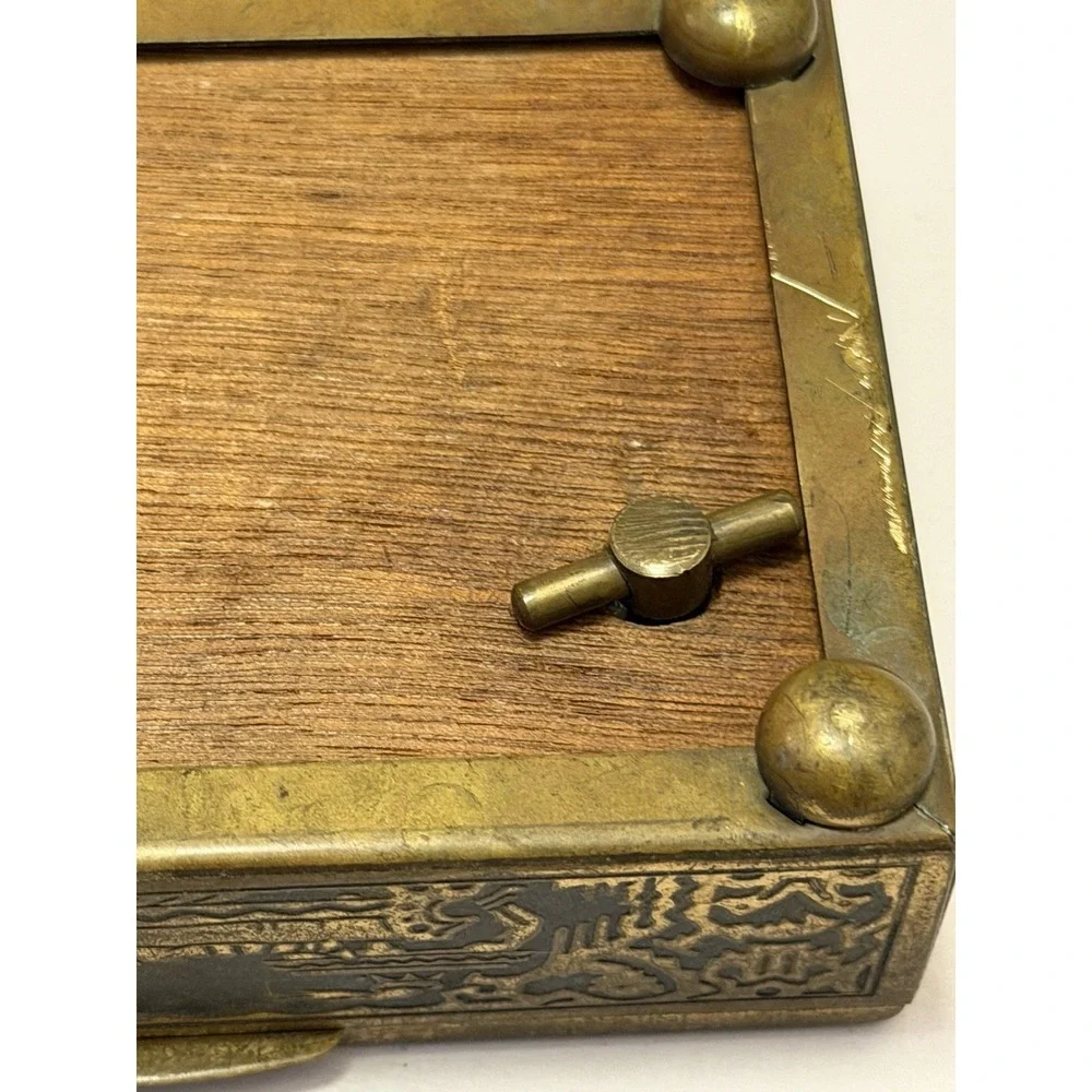 Antique Ornate Embossed Brass Jewelry Box Art Nouveau Trinket Old Music Box VTG
